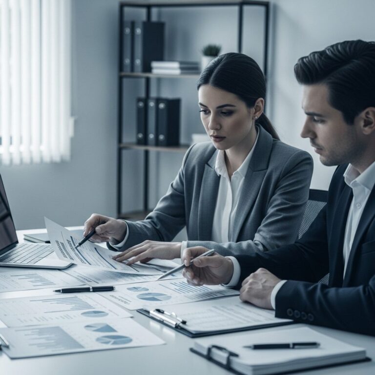 Due professionisti che esaminano documenti per l’asseverazione tecnica