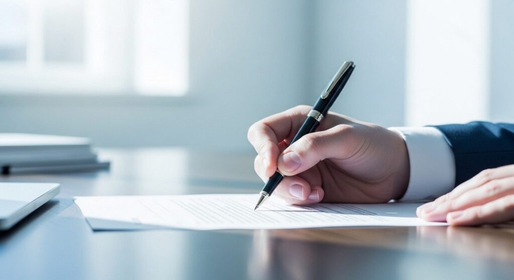 Mano che firma un documento di richiesta preventivo