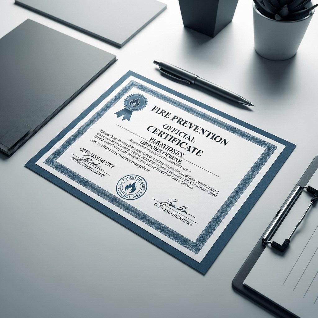 Certificato di prevenzione incendi su una scrivania con cartellina