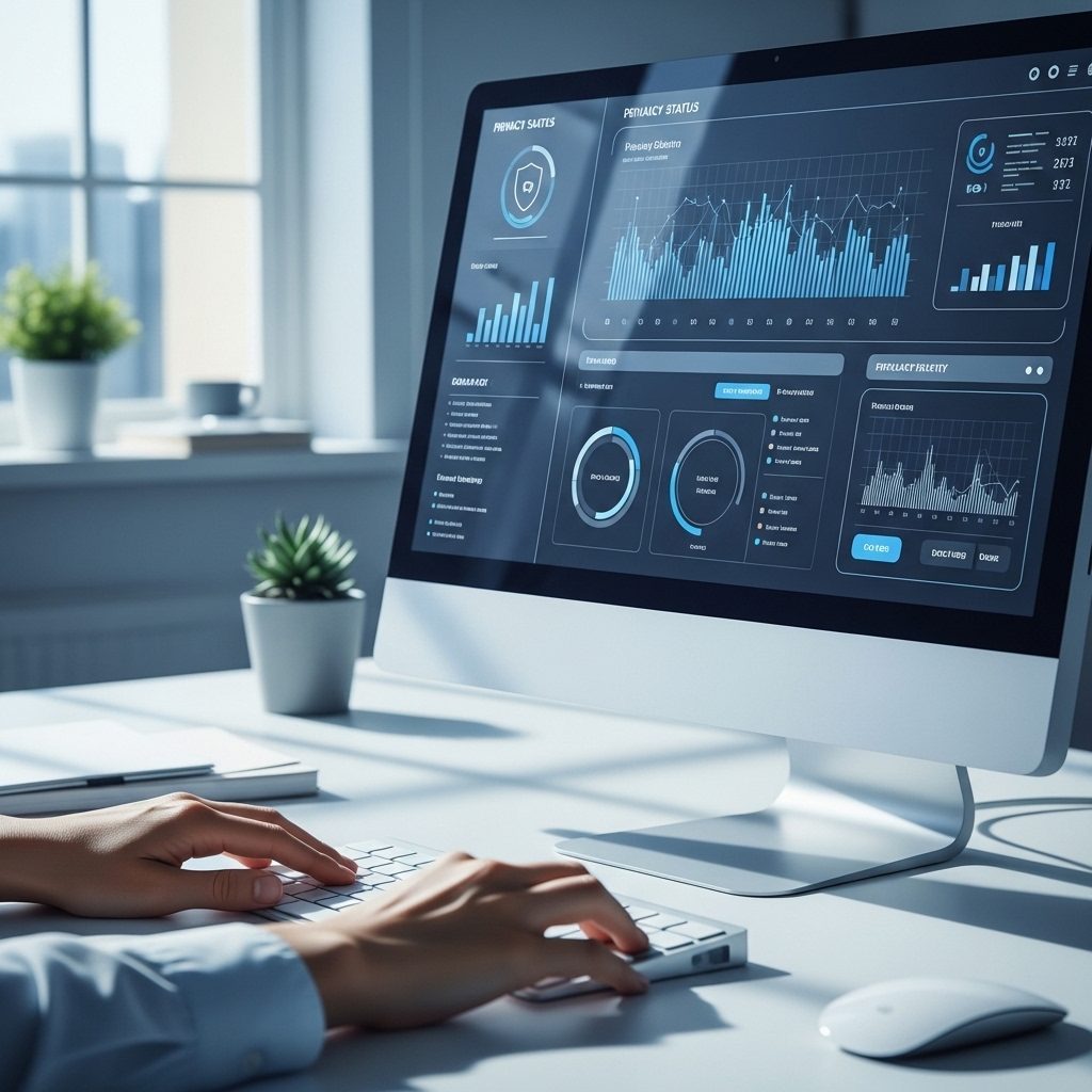 Monitor con cruscotto di sicurezza informatica e protezione dei dati